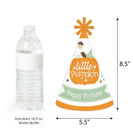 Big Dot of Happiness Little Pumpkin - Cone Happy Birthday Party Hats for Kids and Adults - Set of 8 (Standard Size) {4}