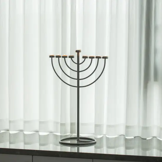 Modern Silver 9 Branch Lighting Thin Pipe Hanukkah Menorah, Metal-Aluminum {4}