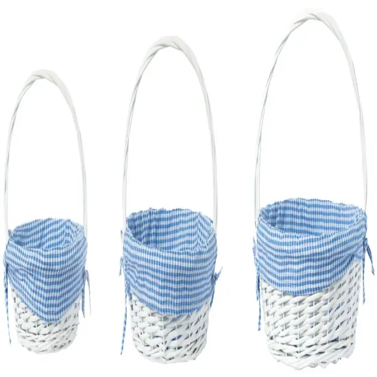 White Round Willow Gift Basket, with Gingham Liner and Handles Pink {10}