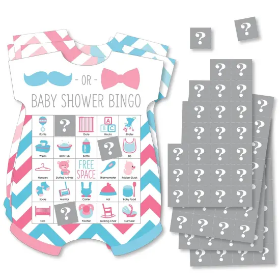 Big Dot of Happiness Chevron Gender Reveal - Picture Bingo Cards and Markers - Gender Reveal Party Baby Shower Shaped Bingo Game - Set of 18 {1}