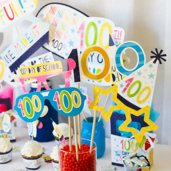 Big Dot of Happiness Happy 100th Day of School Glasses - Paper Card Stock 100 Days Party Photo Booth Props Kit - 10 Count {7}
