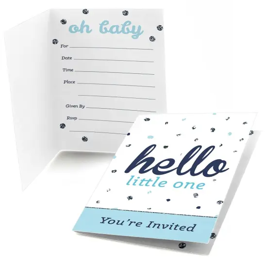 Big Dot of Happiness Hello Little One - Blue and Silver - Fill In Boy Baby Shower Party Invitations (8 count) {1}
