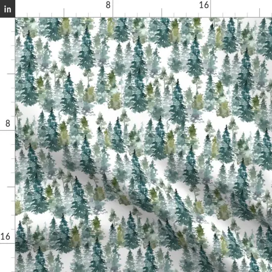 Various Fabrics by the Yard or Fat Quarter Woodland Pine Trees White Winter Christmas Snowy Watercolor Green Holiday Forest Custom Printed Fabric by Spoonflower {2}
