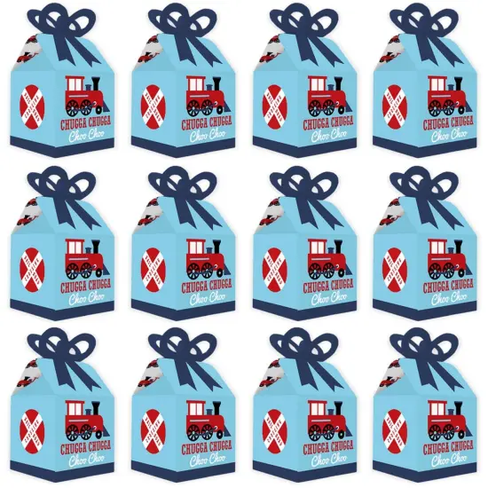 Big Dot of Happiness Railroad Party Crossing - Square Favor Gift Boxes - Steam Train Birthday Party or Baby Shower Bow Boxes - Set of 12 {6}