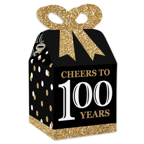 Big Dot of Happiness Adult 100th Birthday - Gold - Square Favor Gift Boxes - Birthday Party Bow Boxes - Set of 12 {1}
