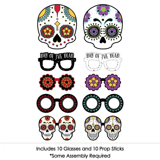 Big Dot of Happiness Day of the Dead Glasses and Masks - Paper Cardstock Sugar Skull Party Photo Booth Props Kit - 10 Count {4}