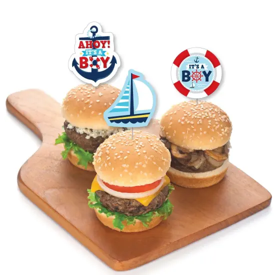 Big Dot of Happiness Ahoy It's a Boy - Dessert Cupcake Toppers - Nautical Baby Shower Clear Treat Picks - Set of 24 {4}