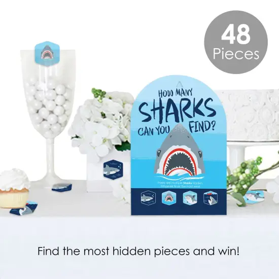 Big Dot of Happiness Shark Zone - Jawsome Shark Party or Birthday Party Scavenger Hunt - 1 Stand and 48 Game Pieces - Hide and Find Game {3}