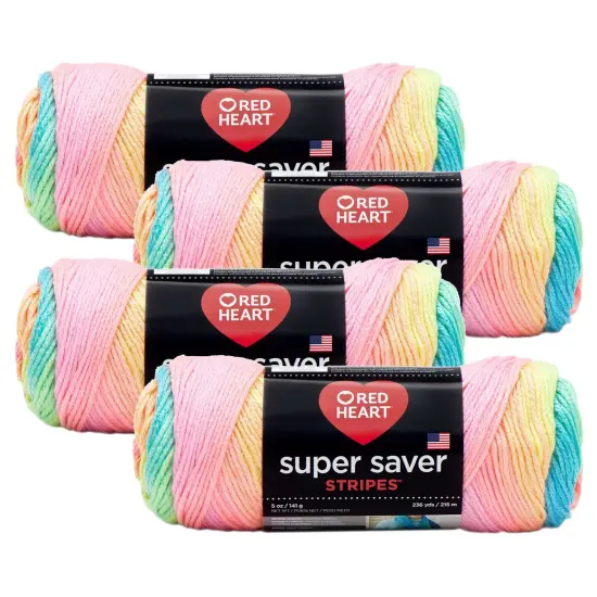 (Pack of 4) Red Heart Super Saver Yarn-Retro Stripe {1}