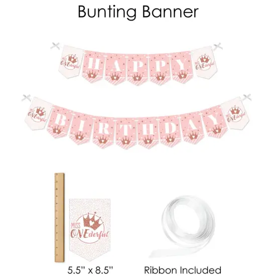 Big Dot of Happiness 1st Birthday Little Miss Onederful - Girl First Birthday Party Supplies - Banner Decoration Kit - Fundle Bundle {4}