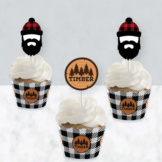 Big Dot of Happiness Lumberjack - Channel the Flannel - Cupcake Decoration - Buffalo Plaid Party Cupcake Wrappers and Treat Picks Kit - Set of 24 {4}
