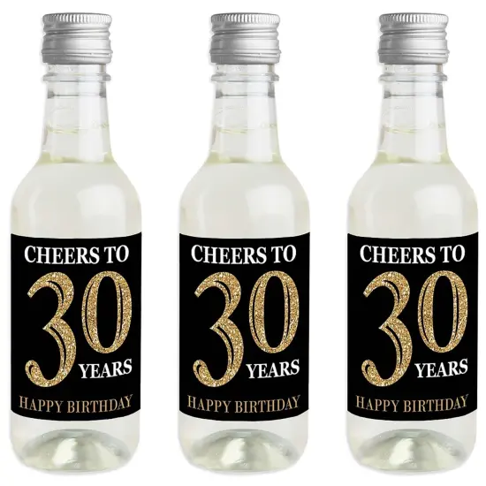 Big Dot of Happiness Adult 30th Birthday - Gold - Mini Wine & Champagne Bottle Label Stickers - Birthday Party Favor Gift for Women & Men - Set of 16 {1}