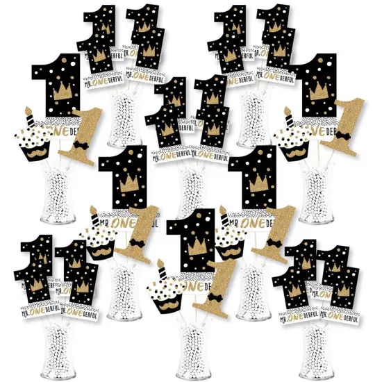 Big Dot of Happiness 1st Birthday Little Mr. Onederful - Boy First Birthday Party Centerpiece Sticks - Showstopper Table Toppers - 35 Pieces {1}