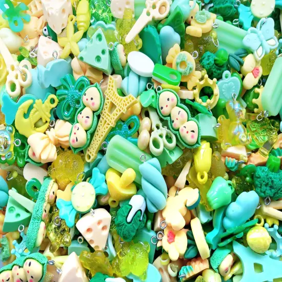 Cute Charm Mix in Green & Yellow, 30 pieces, Kawaii Resin and Acrylic Mix, Adorabilities {2}