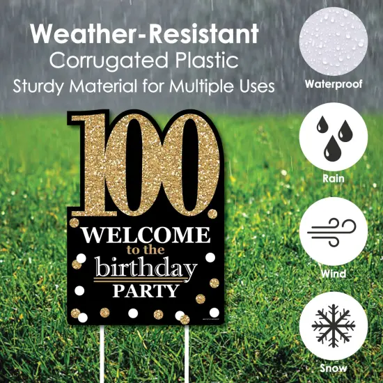 Big Dot of Happiness Adult 100th Birthday - Gold - Party Decorations - Birthday Party Welcome Yard Sign {4}