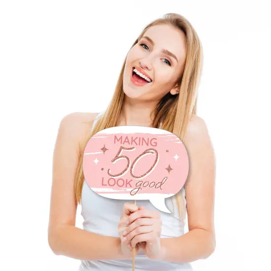 Big Dot of Happiness Funny 50th Pink Rose Gold Birthday - Happy Birthday Party Photo Booth Props Kit - 10 Piece {3}