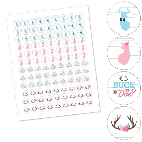 Big Dot of Happiness Buck or Doe - Hunting Gender Reveal Party Round Candy Sticker Favors - Labels Fits Chocolate Candy (1 sheet of 108) {3}