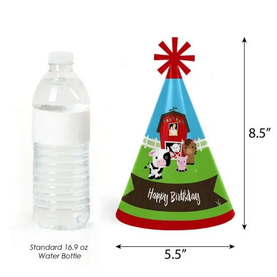Big Dot of Happiness Farm Animals - Cone Happy Birthday Party Hats for Kids and Adults - Set of 8 (Standard Size) {4}