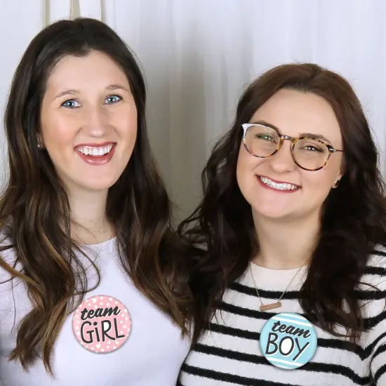 Big Dot of Happiness Baby Gender Reveal - 3 inch Team Boy or Girl Party Badge - Pinback Buttons - Set of 8 {6}