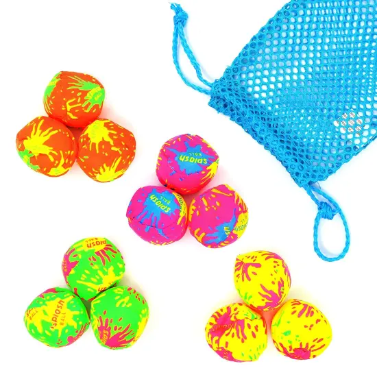 Big Mo's Toys Splash Balls - Neon Drawstring Mesh Bag and Cool Water Balls for Pool - 12 Pack Set {1}