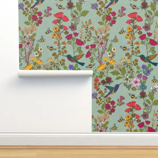 Peel & Stick Wallpaper 2FT Wide Victorian Garden Traditional Chinoiserie Flower Custom Removable Wallpaper by Spoonflower {2}
