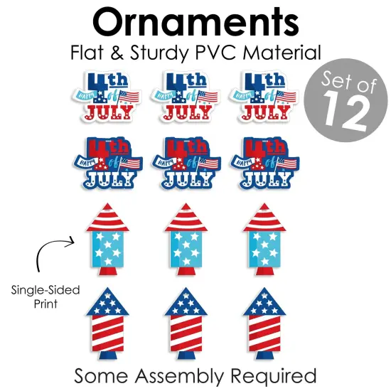 Big Dot of Happiness Firecracker 4th of July - Red, White and Royal Blue Decorations - Tree Ornaments - Set of 12 {6}