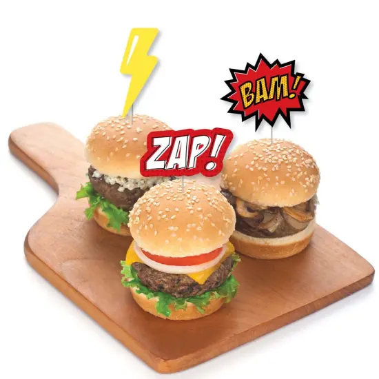 Big Dot of Happiness Bam Superhero - Dessert Cupcake Toppers - Baby Shower or Birthday Party Clear Treat Picks - Set of 24 {4}