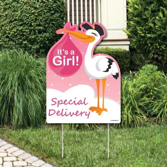 Big Dot of Happiness Girl Special Delivery - Baby Shower Decorations - Pink It's A Girl Stork Baby Announcement & Welcome Yard Sign {1}