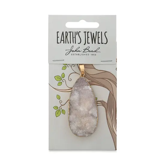 John Bead Earth's Jewels Semi-Precious Pendant - White, 50 mm {1}