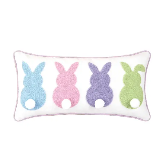 Easter Bunnies with Tufted 3D Bunny Rabbit Tail Spring Themed Small/Petite Accent Pillow, 10" x 20" {1}