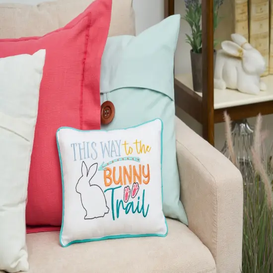 Easter "This Way to The Bunny Trail" Embroidered Spring Themed Small/Petite Accent Pillow, 9" x 12" {3}