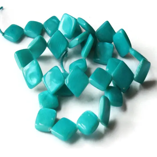 13mm Sky Blue Mother Of Pearl Diamond Beads - Dyed Seashell Beads {1}