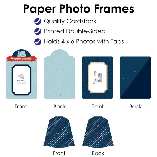 Big Dot of Happiness Boy 16th Birthday - Sweet Sixteen Birthday Party 4x6 Picture Display - Paper Photo Frames - Set of 12 {6}