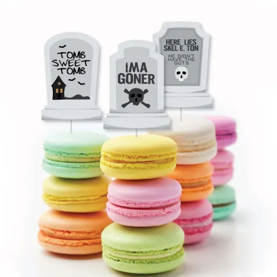 Big Dot of Happiness Graveyard Tombstones - Dessert Cupcake Toppers - Halloween Party Clear Treat Picks - Set of 24 {6}