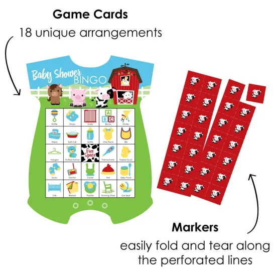 Big Dot of Happiness Farm Animals - Picture Bingo Cards and Markers - Barnyard Baby Shower Shaped Bingo Game - Set of 18 {3}
