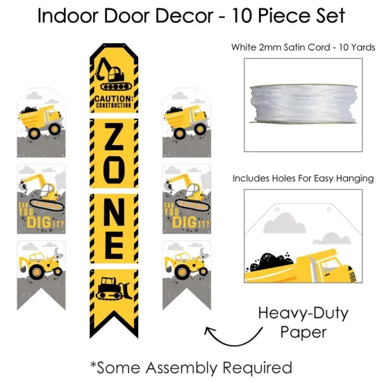 Big Dot of Happiness Dig It - Construction Party Zone - Hanging Vertical Paper Door Banners - Baby Shower Birthday Party Wall Kit - Indoor Door Decor {6}