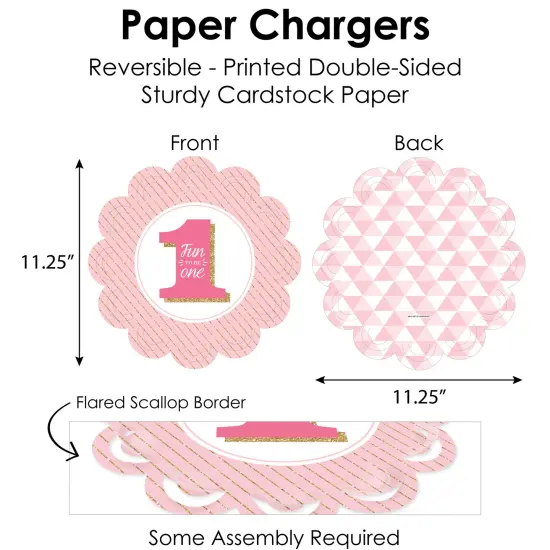Big Dot of Happiness 1st Birthday Girl - Fun to be One - First Birthday Party Paper Charger and Table Decorations Chargerific Kit Place Setting for 8 {6}