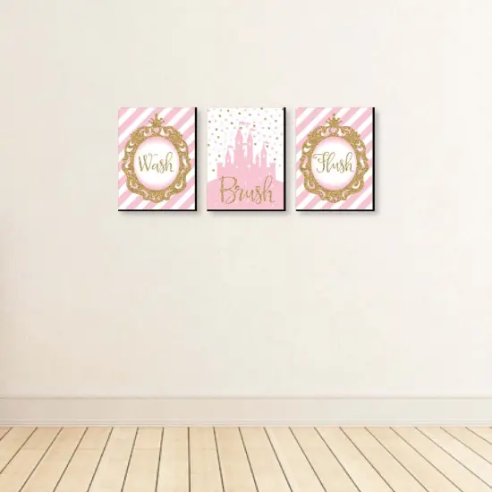 Big Dot of Happiness Little Princess Crown - Kids Bathroom Rules Wall Art - 7.5 x 10 inches - Set of 3 Signs - Wash, Brush, Flush {4}