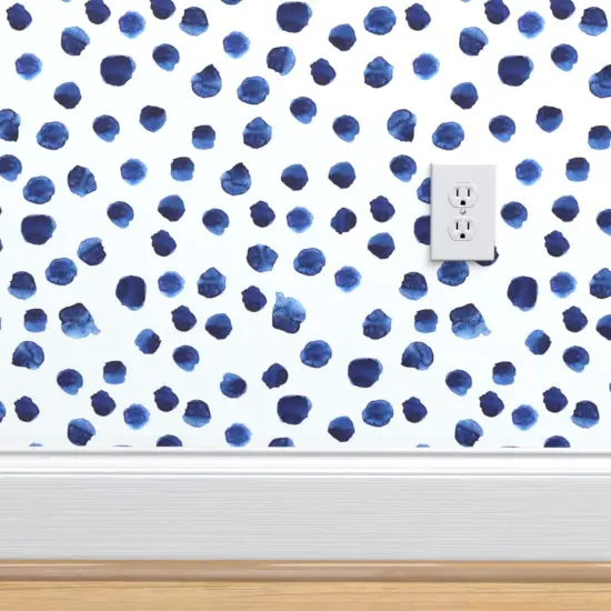 Peel & Stick Wallpaper 2FT Wide Blue Brushstrokes Background Watercolor Watercolour Abstract Hipster Brush Dots Nursery Polka Dot Paint Custom Removable Wallpaper by Spoonflower {4}