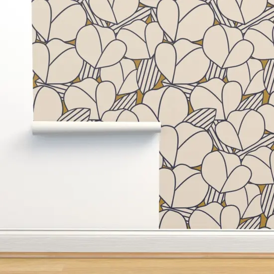 Peel & Stick Wallpaper 2FT Wide Modern Flower Tulip Floral Geometric Art Deco Beige Navy Bold Lines Feminine Large Scale Ginger Ochre Custom Removable Wallpaper by Spoonflower {2}