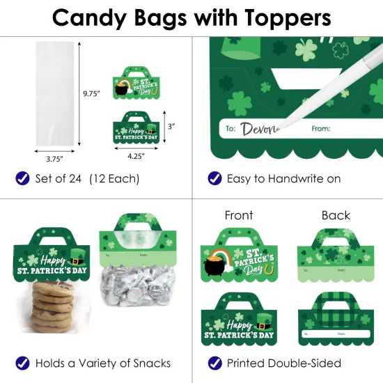 Big Dot of Happiness Shamrock St. Patrick's Day - DIY Saint Paddy's Day Party Clear Goodie Favor Bag Labels - Candy Bags with Toppers - Set of 24 {4}