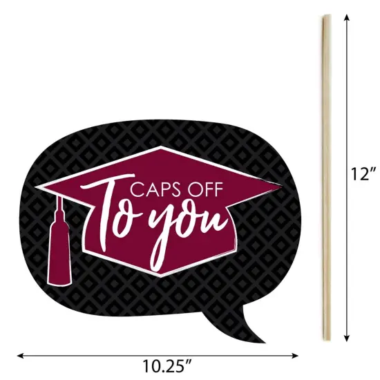 Big Dot of Happiness Funny Maroon Graduation Party Photo Booth Props Kit - 10 Piece {4}