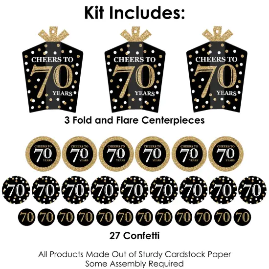 Big Dot of Happiness Adult 70th Birthday - Gold - Birthday Party Decor and Confetti - Terrific Table Centerpiece Kit - Set of 30 {4}