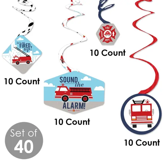Big Dot of Happiness Fired Up Fire Truck - Firefighter Firetruck Baby Shower or Birthday Party Hanging Decor - Party Decoration Swirls - Set of 40 {6}