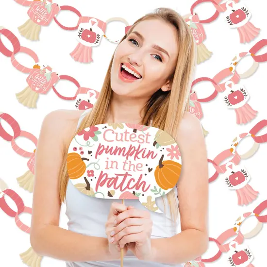 Big Dot of Happiness Girl Little Pumpkin - Banner and Photo Booth Decorations - Fall Birthday Party or Baby Shower Supplies Kit - Doterrific Bundle {3}