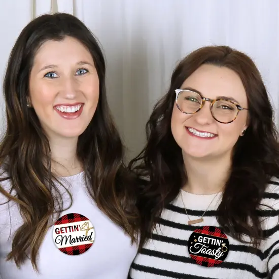 Big Dot of Happiness Flannel Fling Before The Ring - 3 inch Buffalo Plaid Bachelorette Party Badge - Pinback Buttons - Set of 8 {6}