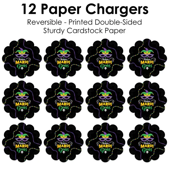 Big Dot of Happiness Colorful Mardi Gras Mask - Masquerade Party Round Table Decorations - Paper Chargers - Place Setting For 12 {7}