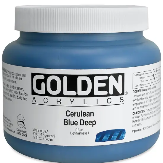 Golden Heavy Body Artist Acrylics - Cerulean Blue Deep, 32 oz Jar {2}