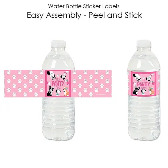Big Dot of Happiness Pawty Like a Puppy Girl - Pink Dog Baby Shower or Birthday Party Water Bottle Sticker Labels - Set of 20 {3}
