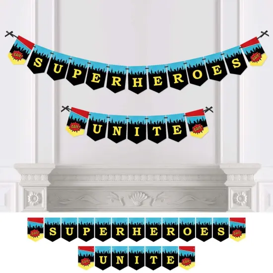 Big Dot of Happiness Bam Superhero - Baby Shower or Birthday Party Bunting Banner - Party Decorations - Superheroes Unite {1}
